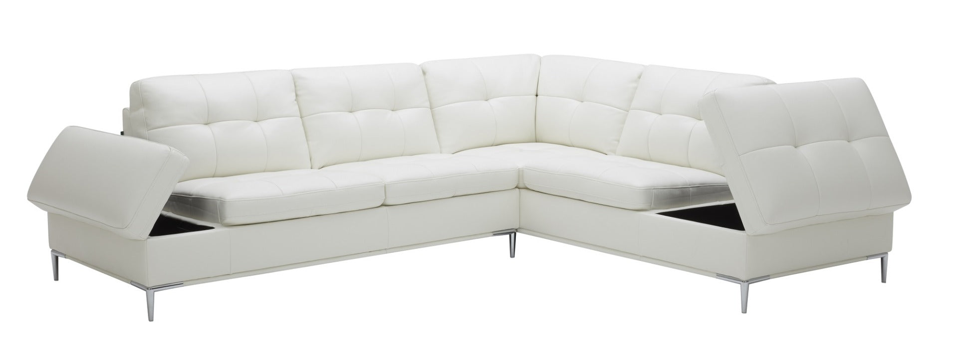 J & M Leonardo Leather Sectional with Storage, White