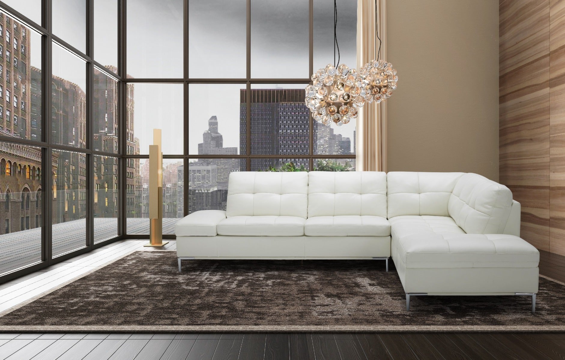 J & M Leonardo Leather Sectional with Storage, White