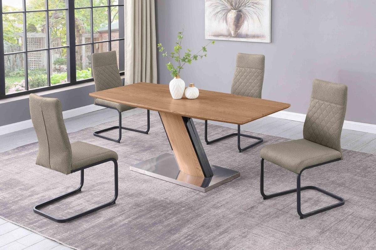 Chintaly Lillian 5-Piece Modern Wooden Dining Set with Extendable Table & Cantilever Chairs