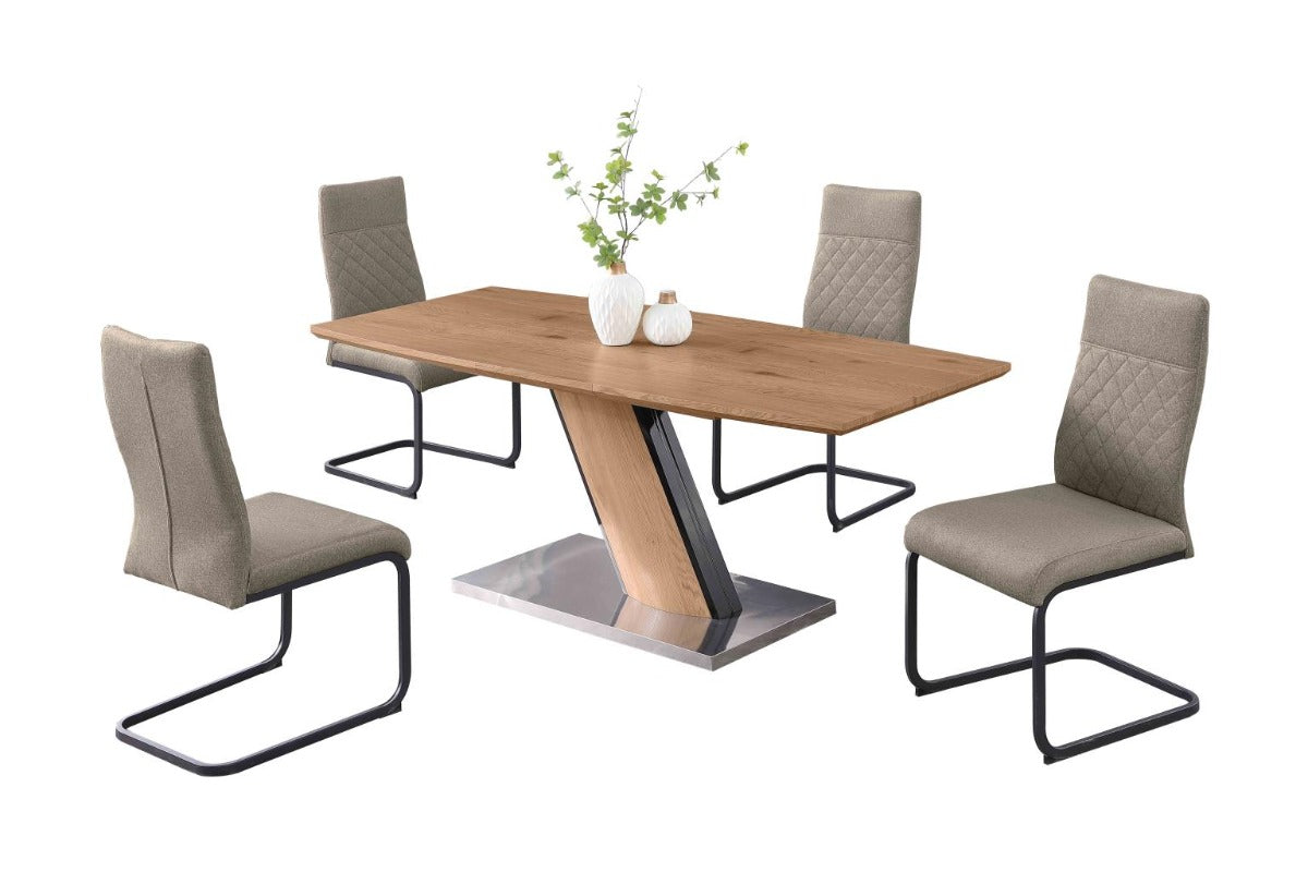 Chintaly Lillian 5-Piece Modern Wooden Dining Set with Extendable Table & Cantilever Chairs