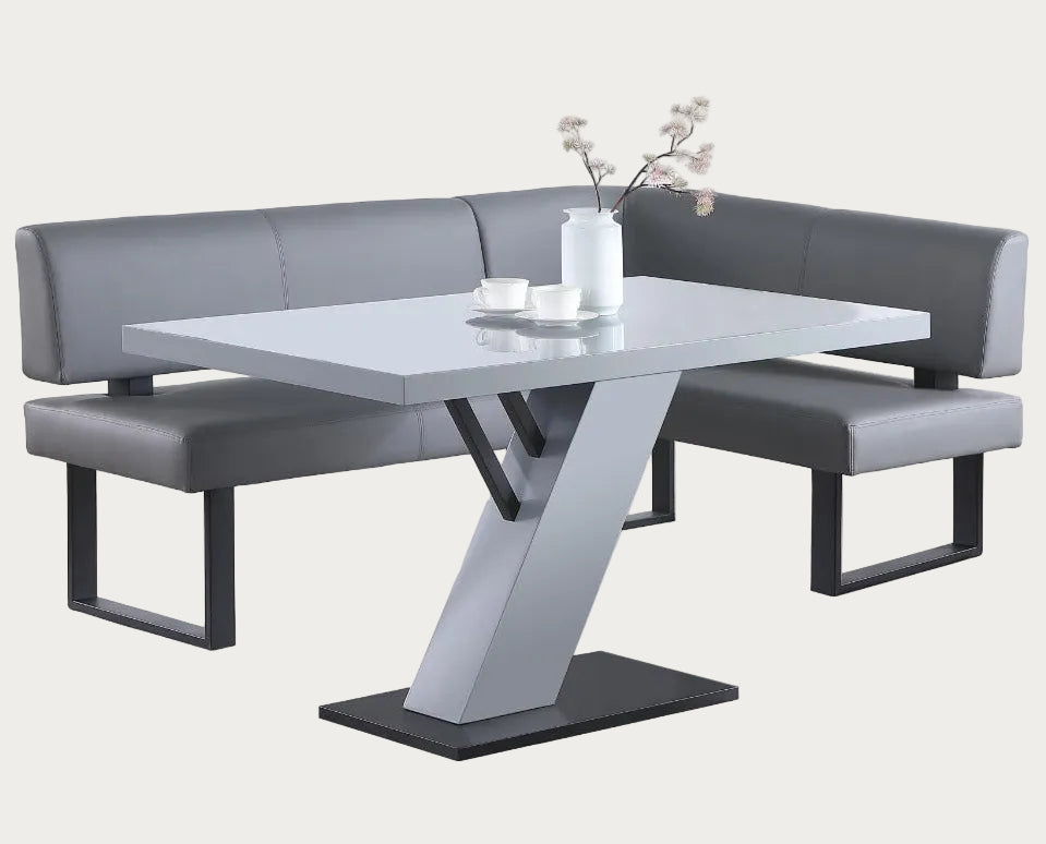 Linden modern dining set with a gray table and benches