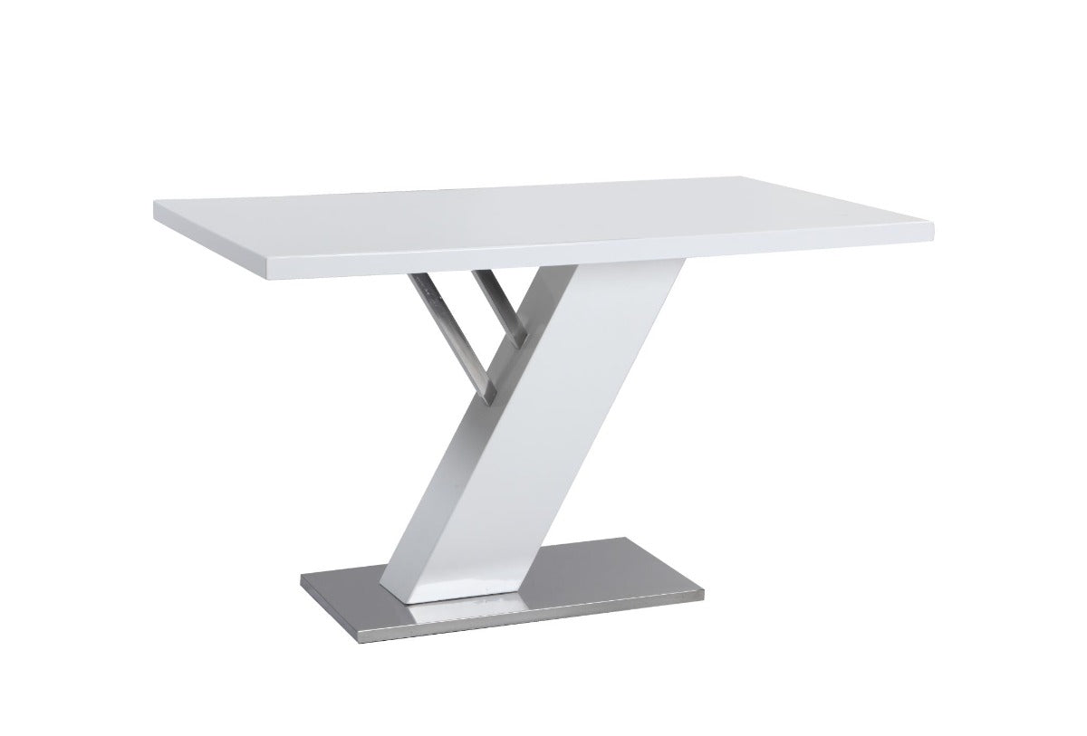Chintaly Linden 3-Piece Contemporary Dining Set with White Gloss Table, Upholstered Bench & Nook
