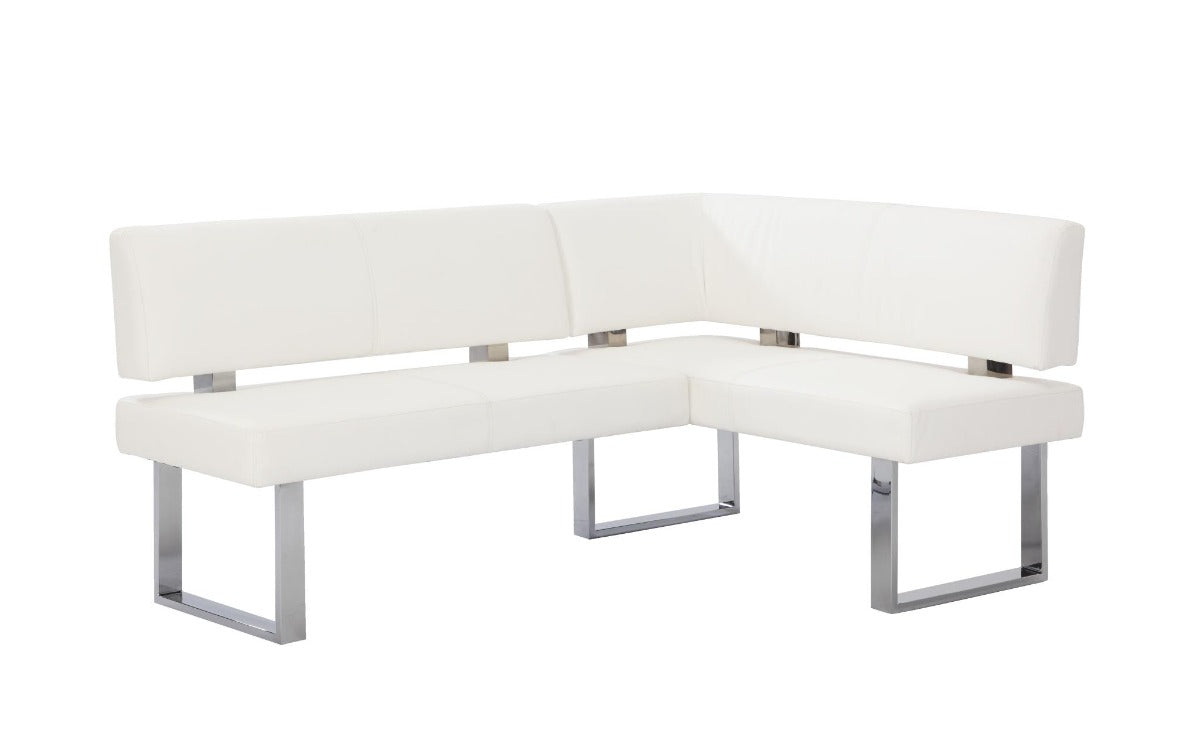 Chintaly Linden 3-Piece Contemporary Dining Set with White Gloss Table, Upholstered Bench & Nook