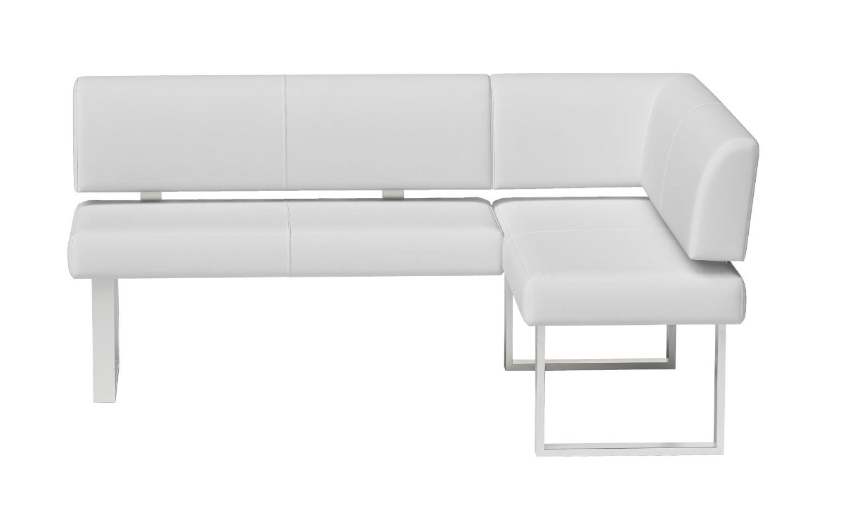 Chintaly Linden 3-Piece Contemporary Dining Set with White Gloss Table, Upholstered Bench & Nook