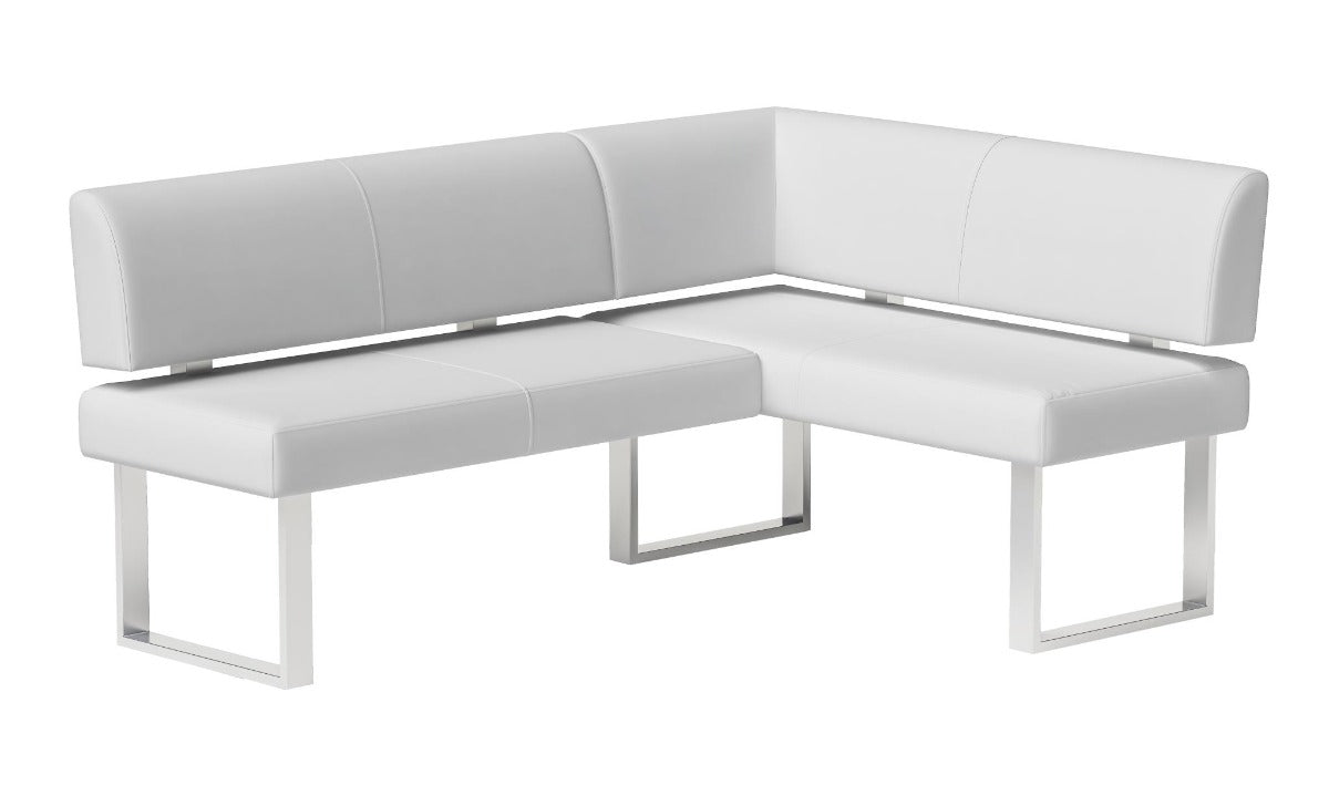 Chintaly Linden 3-Piece Contemporary Dining Set with White Gloss Table, Upholstered Bench & Nook