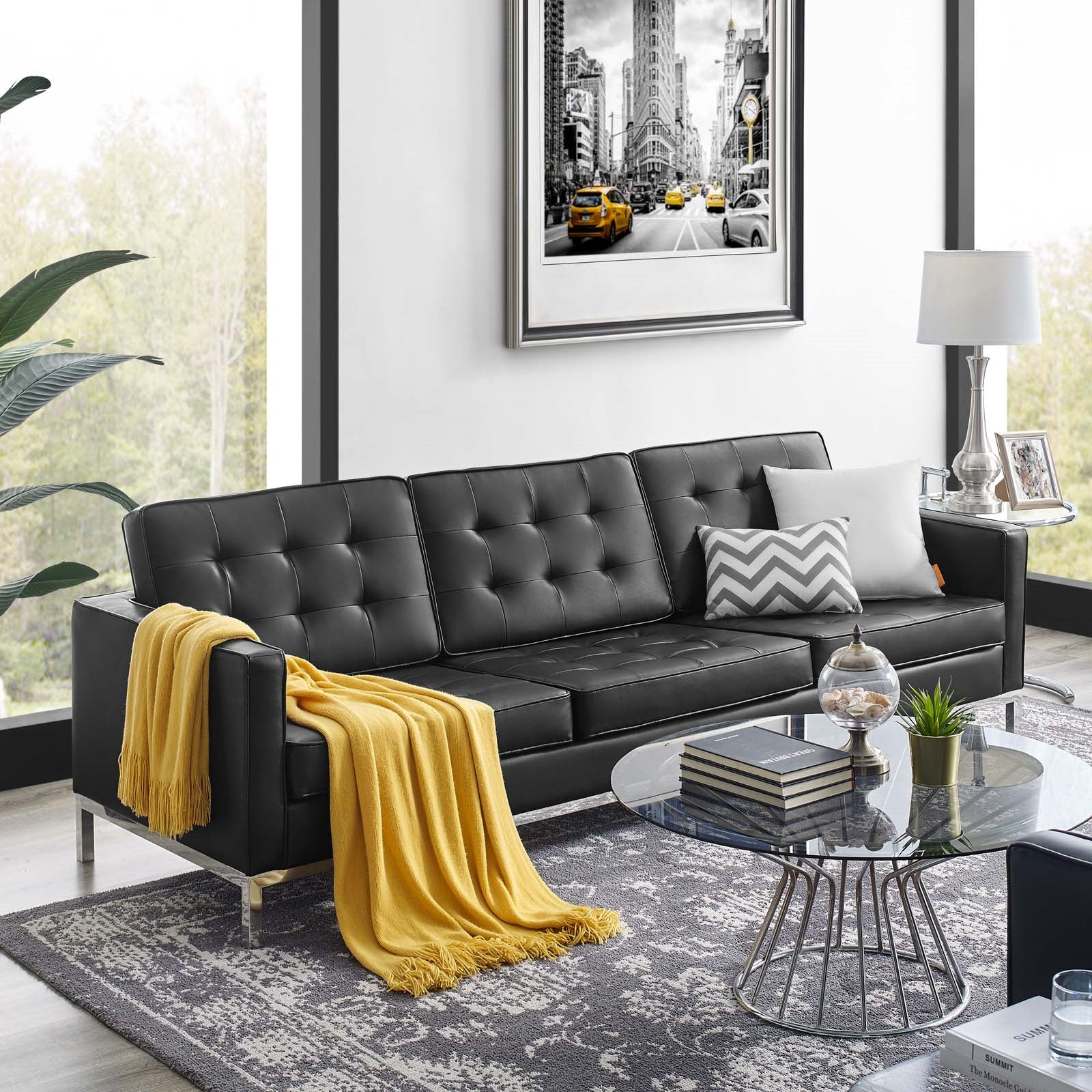 Modway Loft Tufted Upholstered Faux Leather Sofa