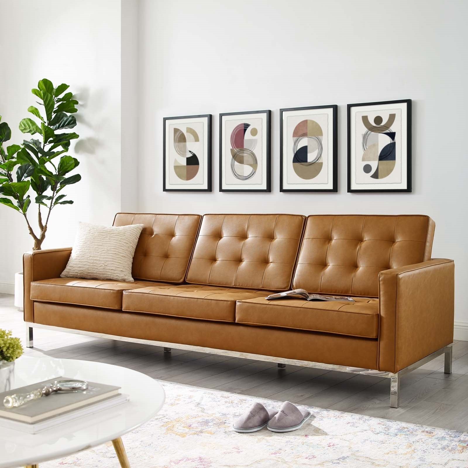 Modway Loft Tufted Upholstered Faux Leather Sofa