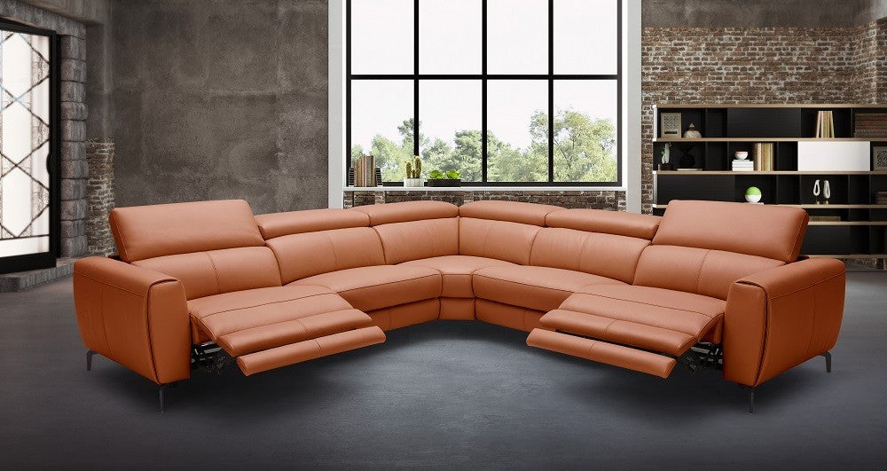 J & M Lorenzo Sectional with Recliners,  Rust Leather