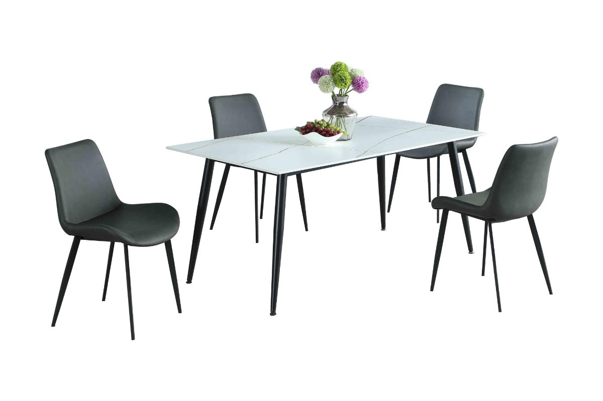 Chintaly Mary Contemporary Dining Set with Sintered Stone Top & 4 Chairs