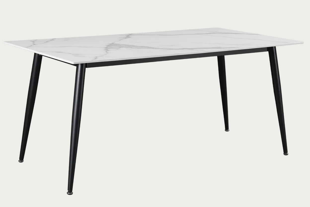 The mary rectangular table with white top and black legs