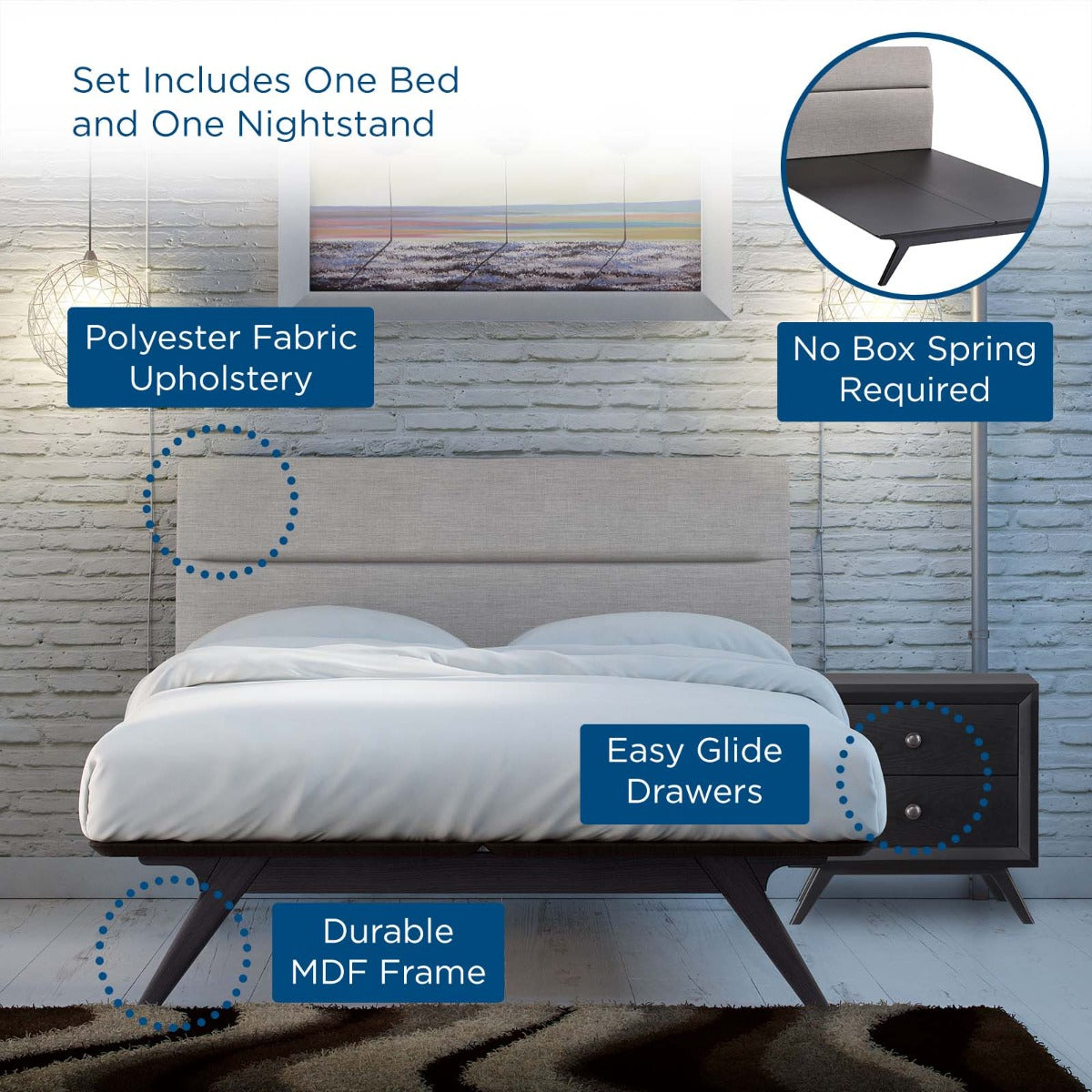 Modway Addison 2 Piece Bedroom Set, Queen Size