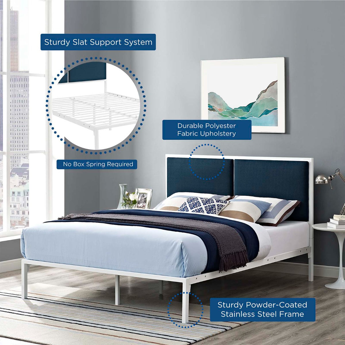 Modway Della Fabric Bed in White Azure, King