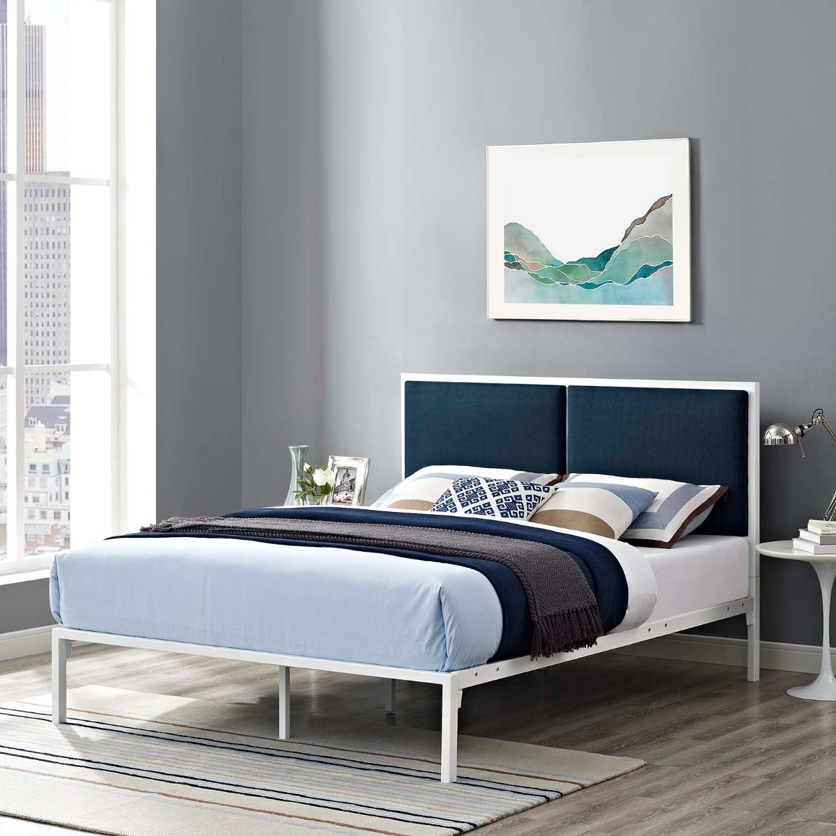 Modway Della Fabric Bed in White Azure, King