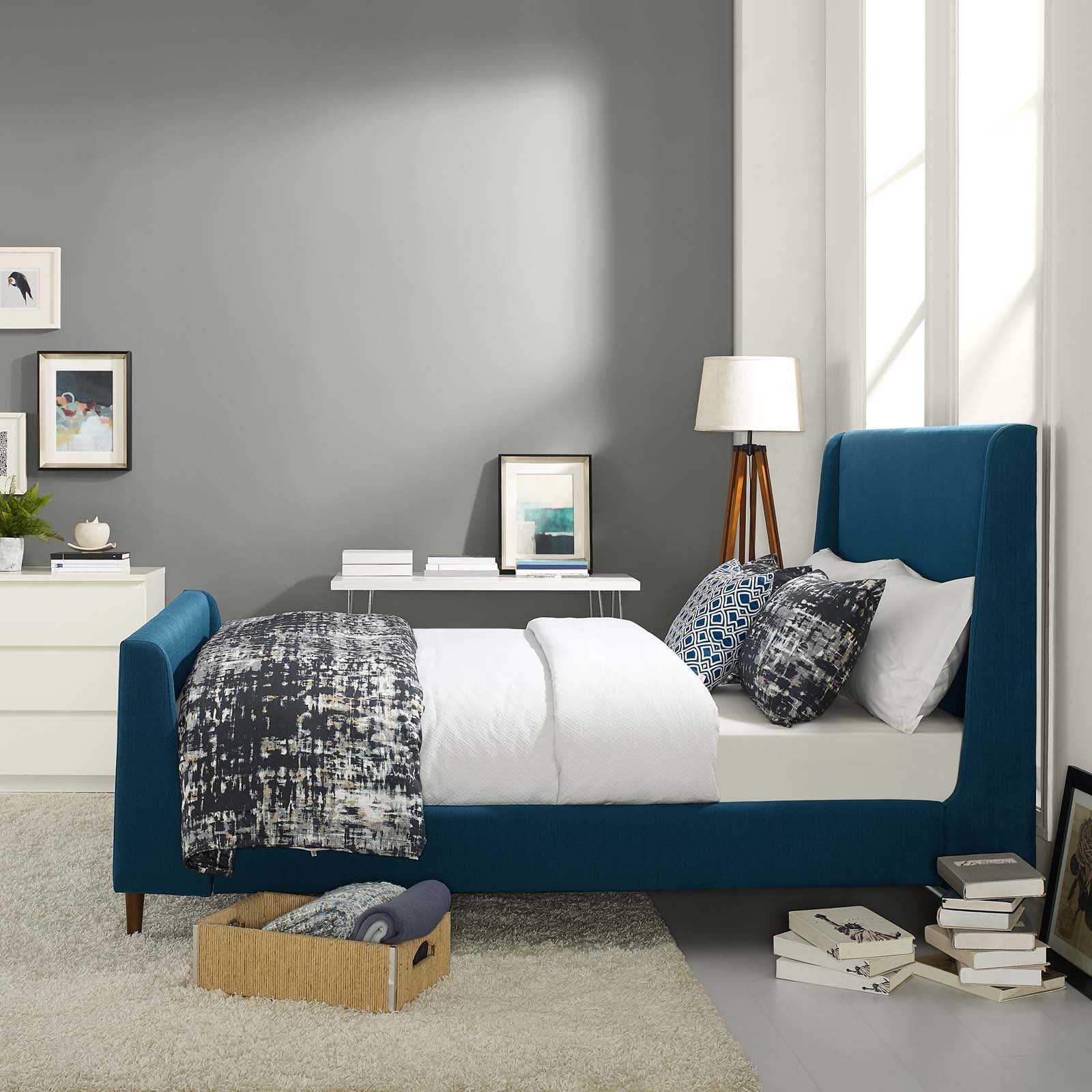 Modway Aubree Upholstered Fabric Sleigh Platform Bed, Queen