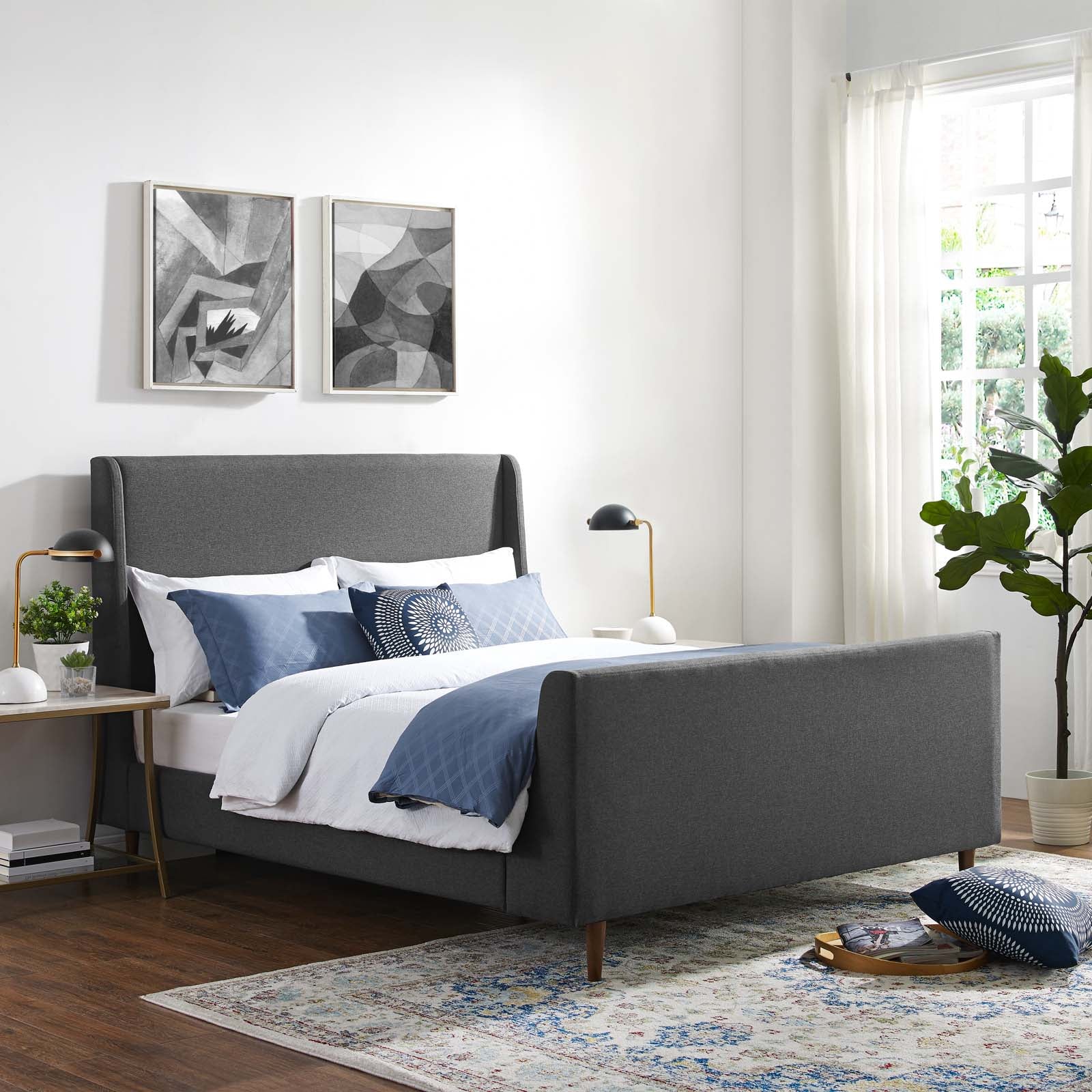Modway Aubree Upholstered Fabric Sleigh Platform Bed, Queen