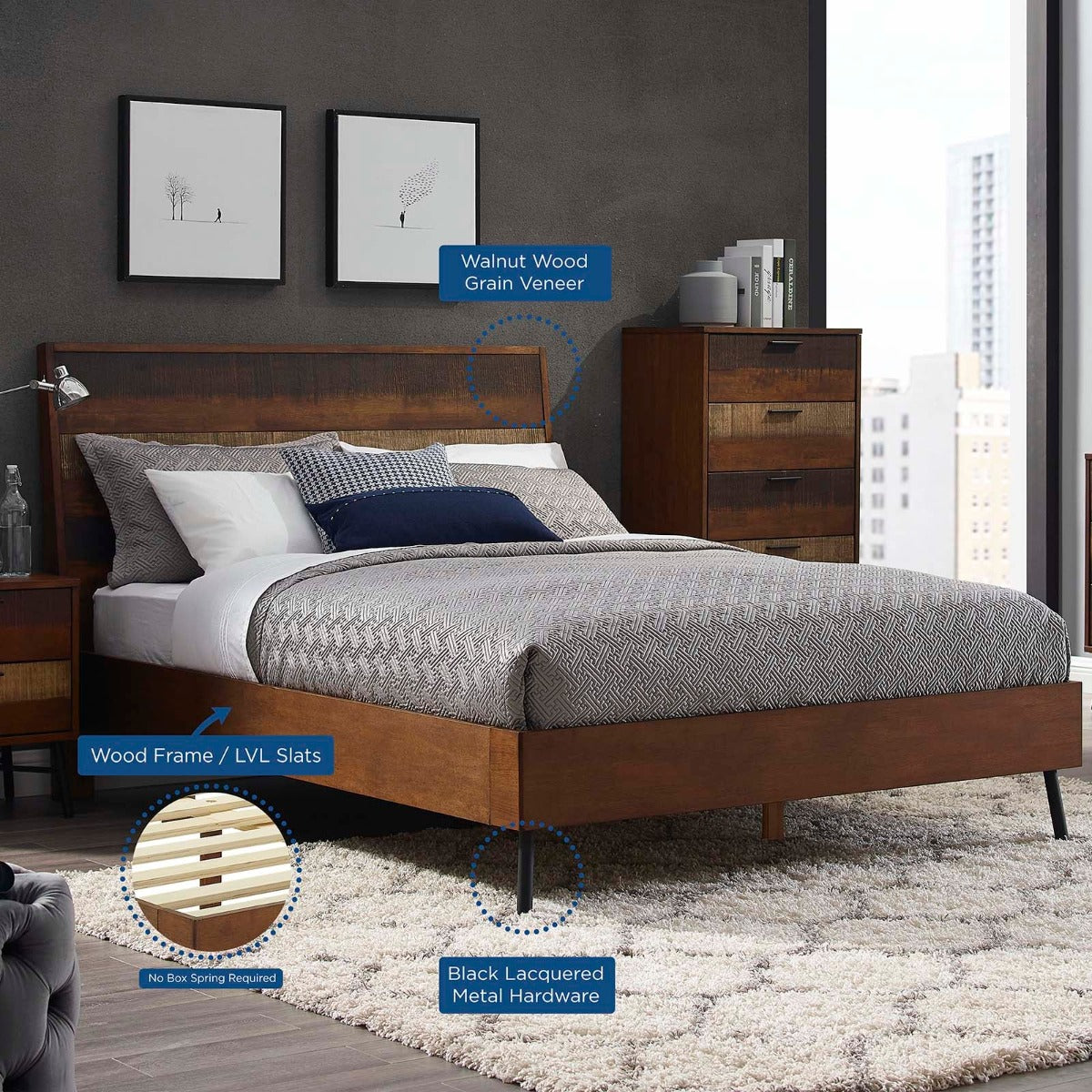 Modway Arwen Rustic Wood Bed, Queen
