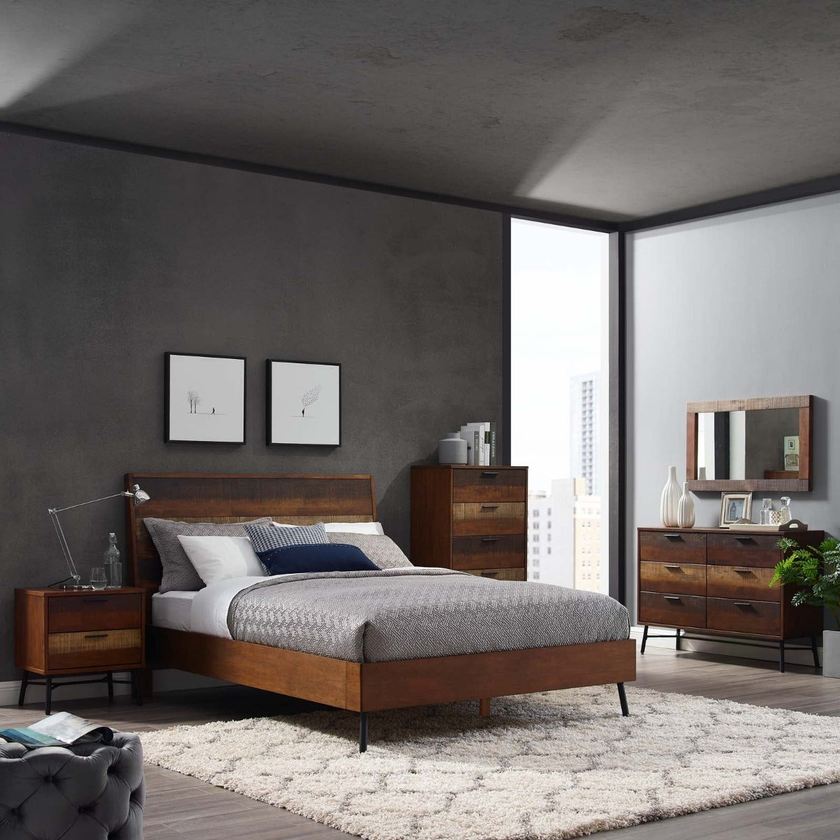 Modway Arwen Rustic Wood Bed, Queen