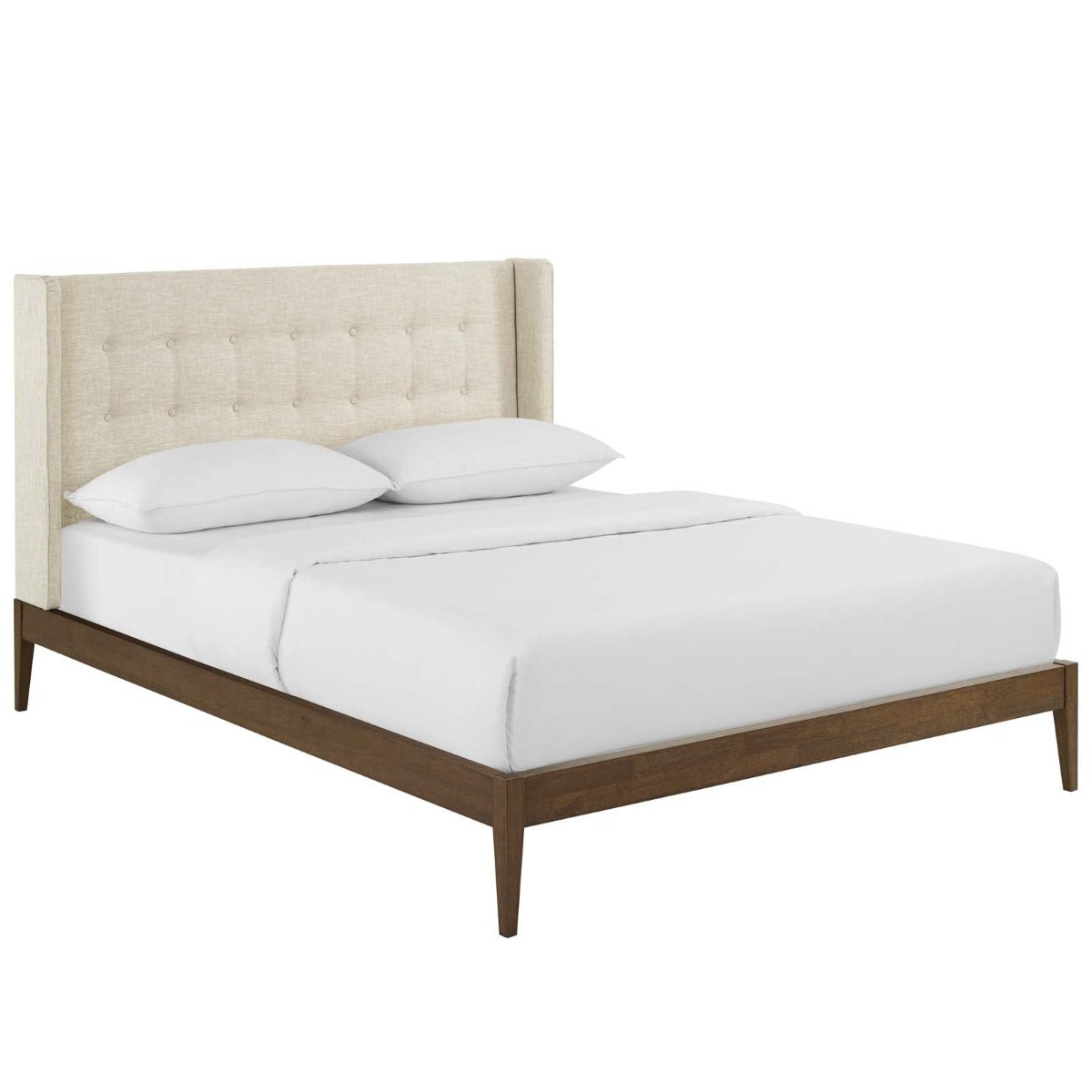 Modway Hadley Wingback Upholstered Polyester Fabric Platform Bed, Queen, Beige
