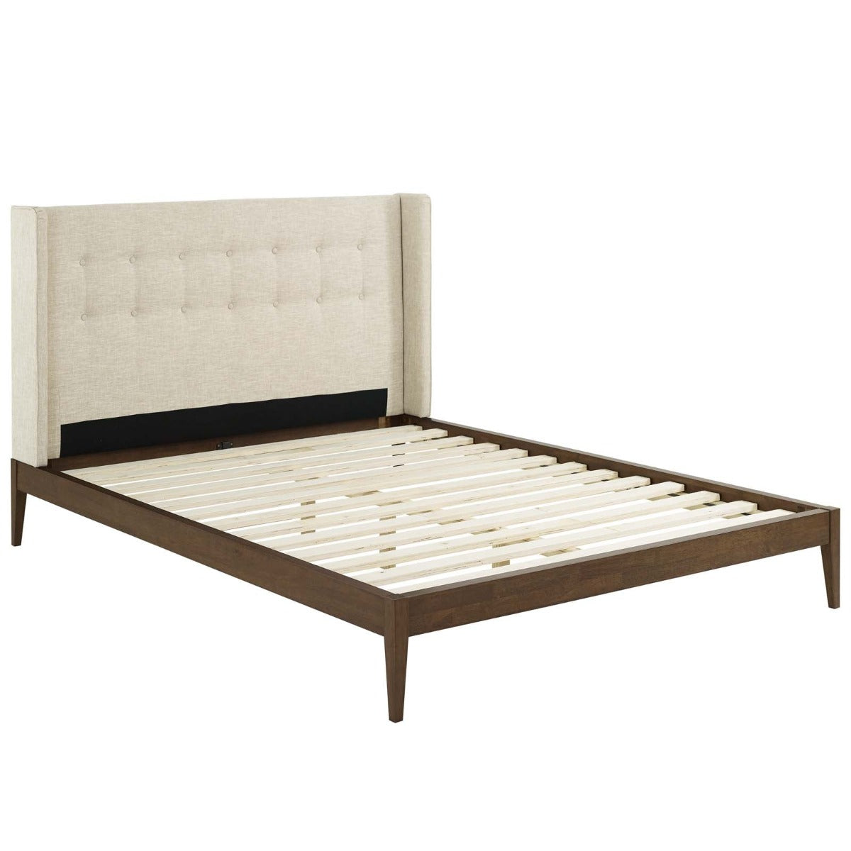 Modway Hadley Wingback Upholstered Polyester Fabric Platform Bed, Queen, Beige