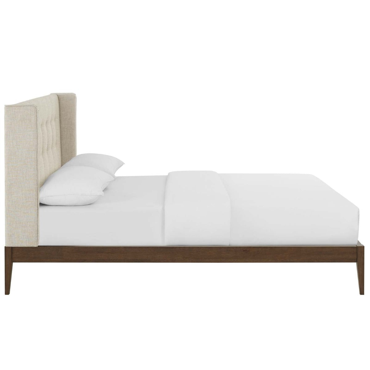 Modway Hadley Wingback Upholstered Polyester Fabric Platform Bed, Queen, Beige