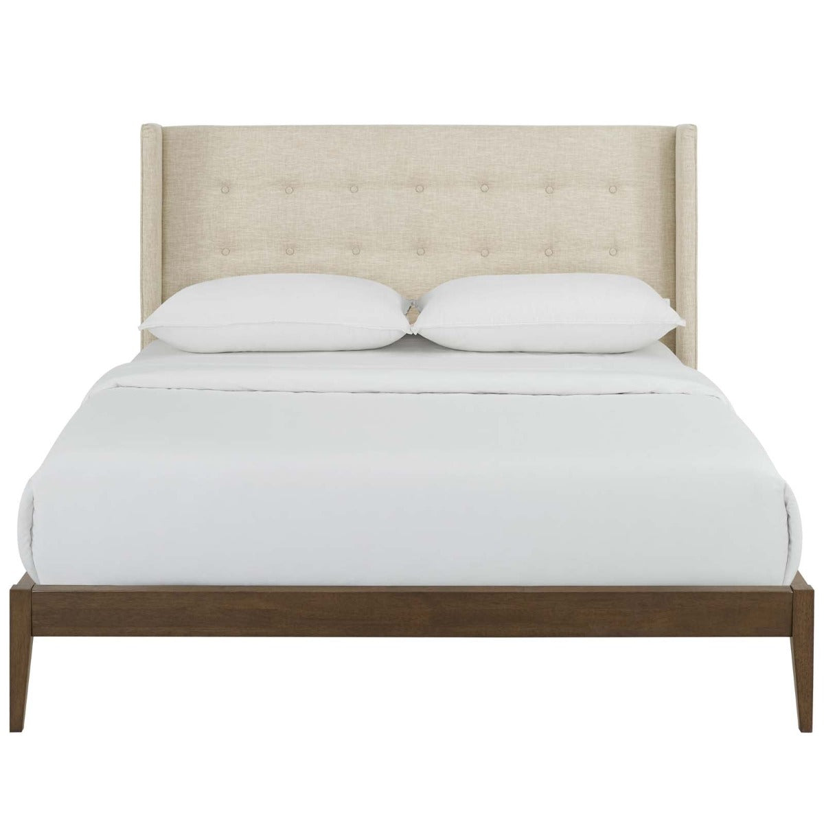 Modway Hadley Wingback Upholstered Polyester Fabric Platform Bed, Queen, Beige