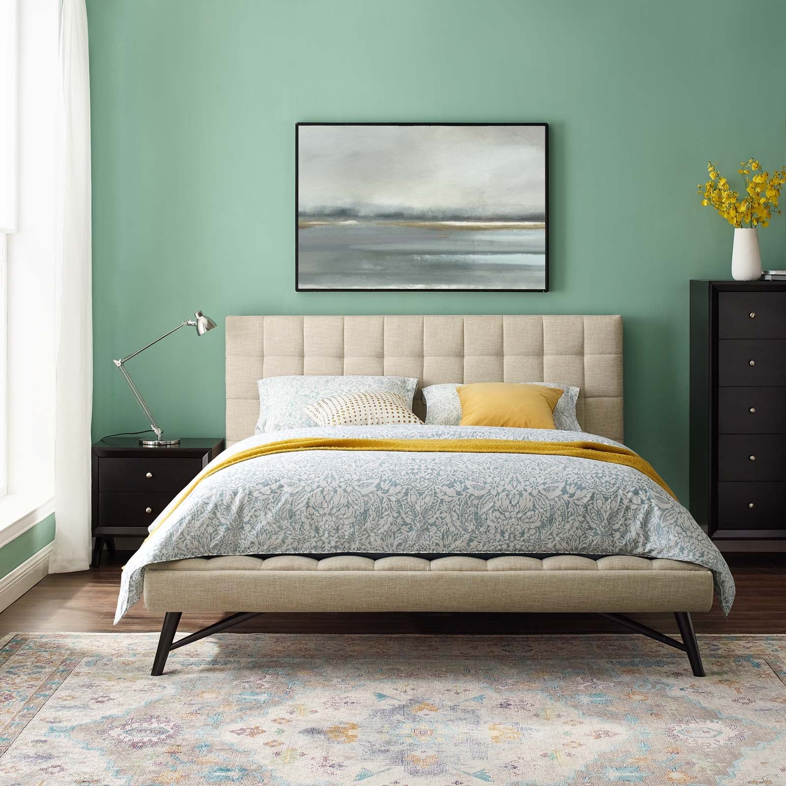 Modway Julia Biscuit Tufted Upholstered Fabric Platform Bed, Queen