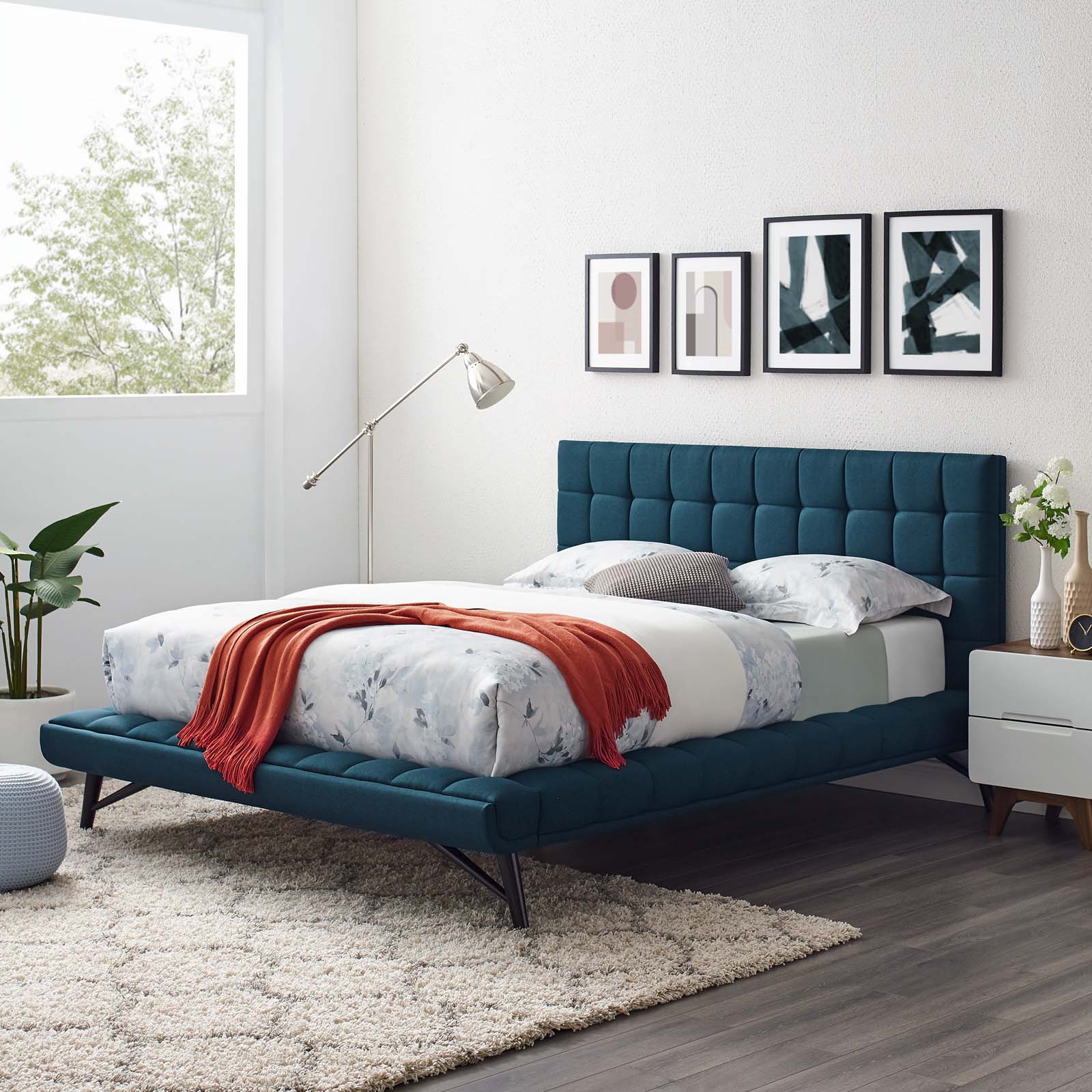 Modway Julia Biscuit Tufted Upholstered Fabric Platform Bed, Queen