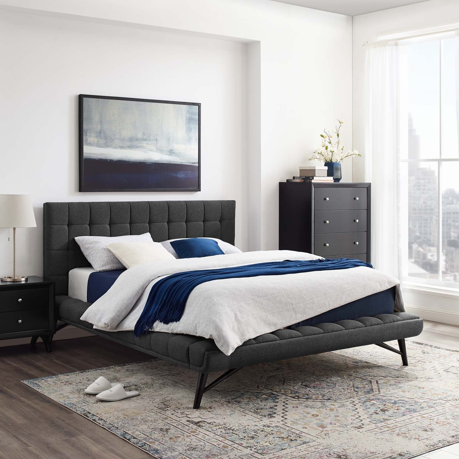 Modway Julia Biscuit Tufted Upholstered Fabric Platform Bed, Queen