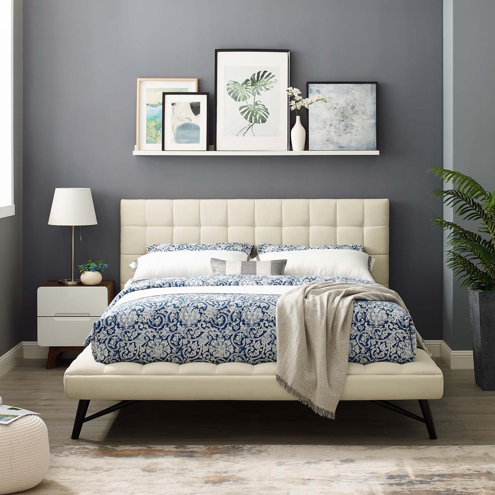 Modway Julia Biscuit Tufted Upholstered Fabric Platform Bed, Queen