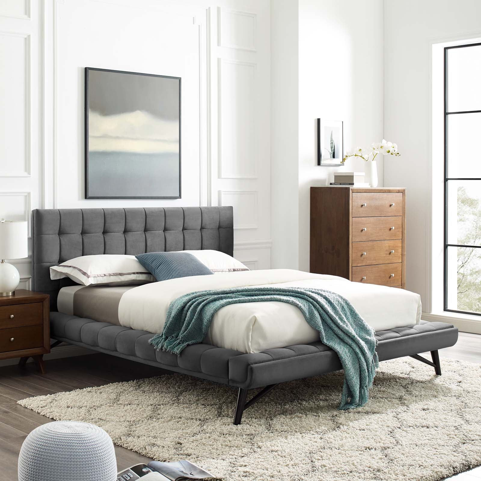 Modway Julia Biscuit Tufted Performance Velvet Platform Bed, Queen