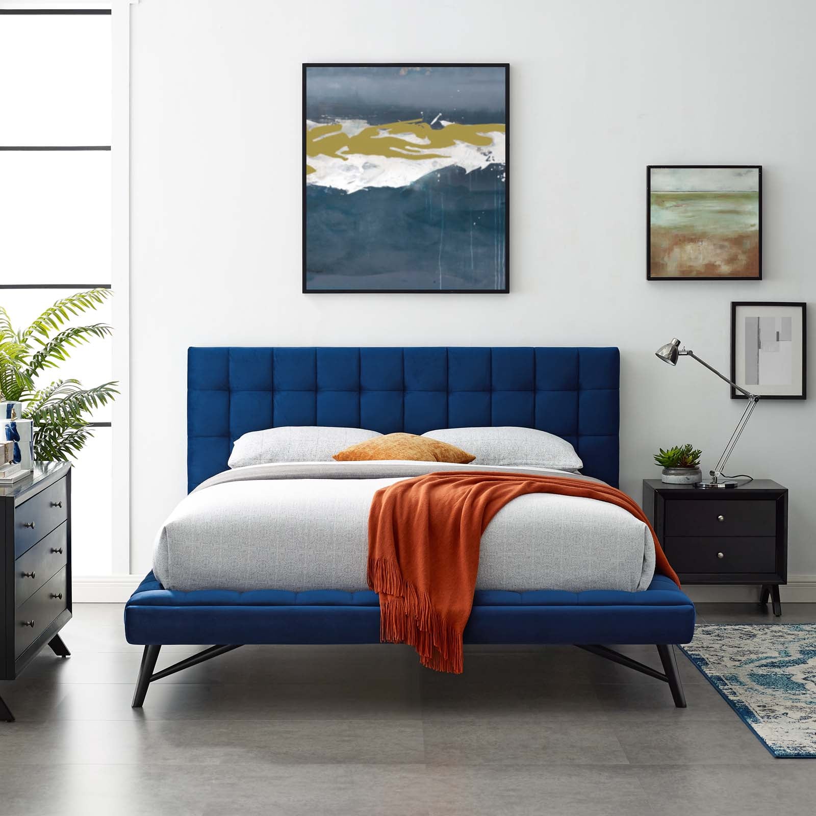 Modway Julia Biscuit Tufted Performance Velvet Platform Bed, Queen