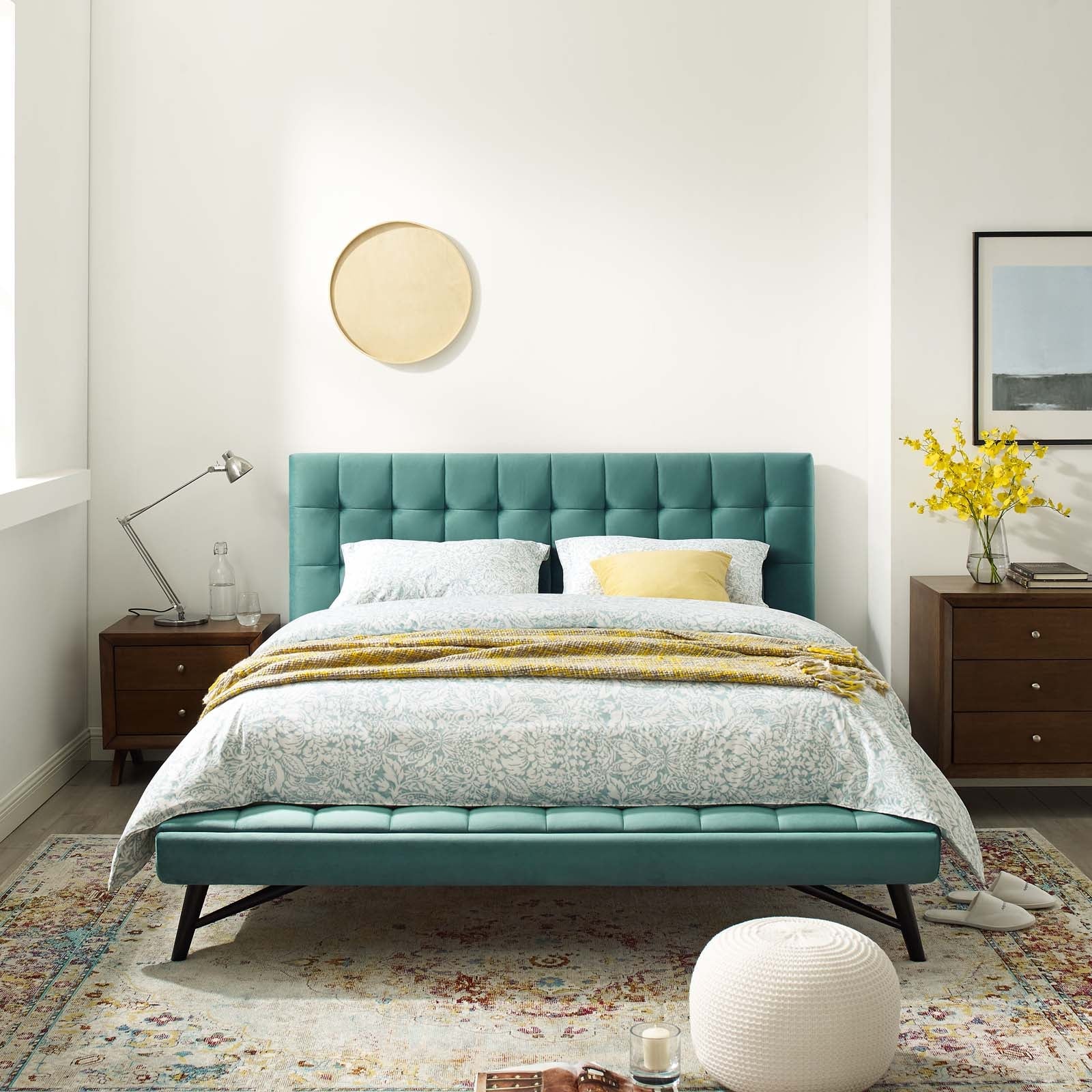 Modway Julia Biscuit Tufted Performance Velvet Platform Bed, Queen