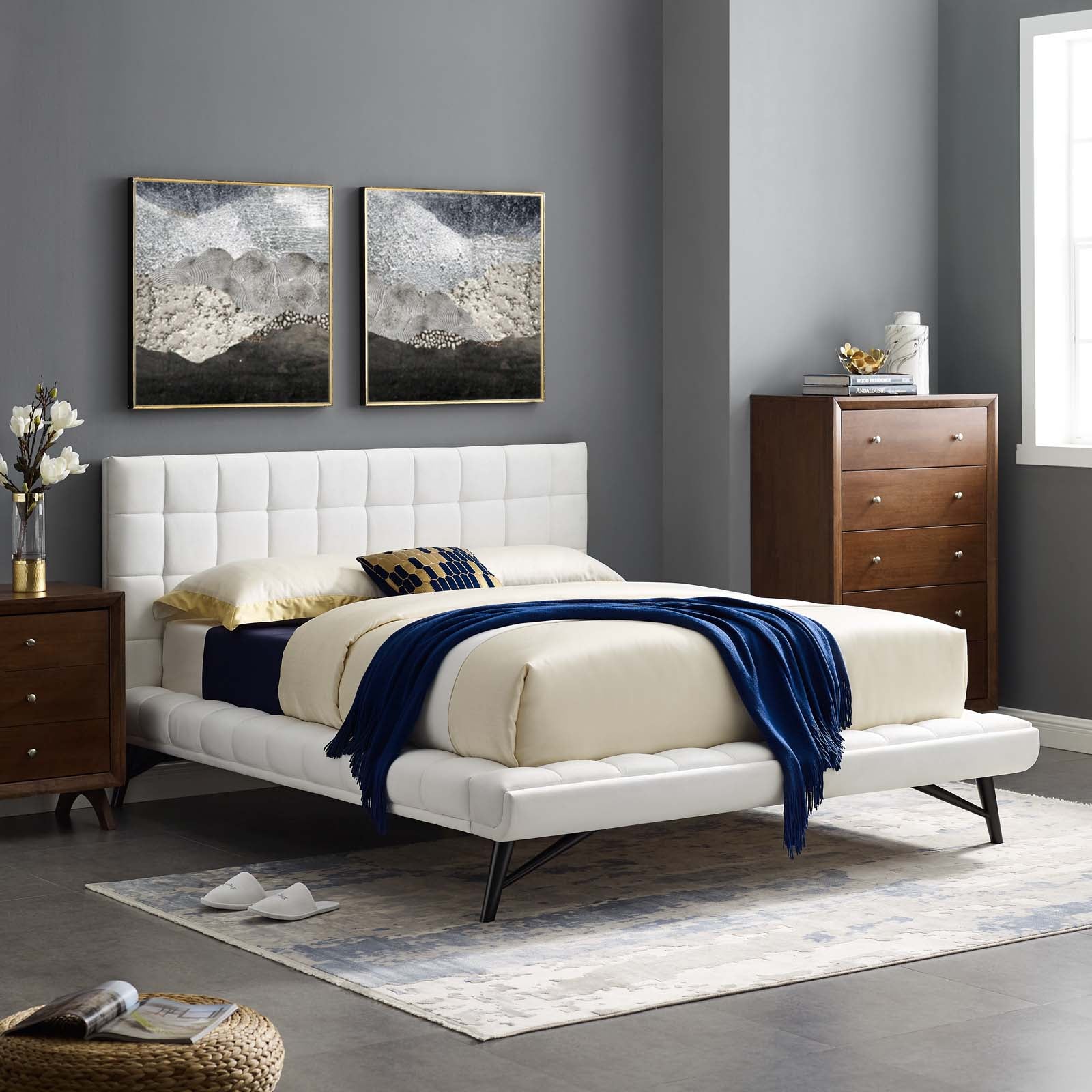 Modway Julia Biscuit Tufted Performance Velvet Platform Bed, Queen