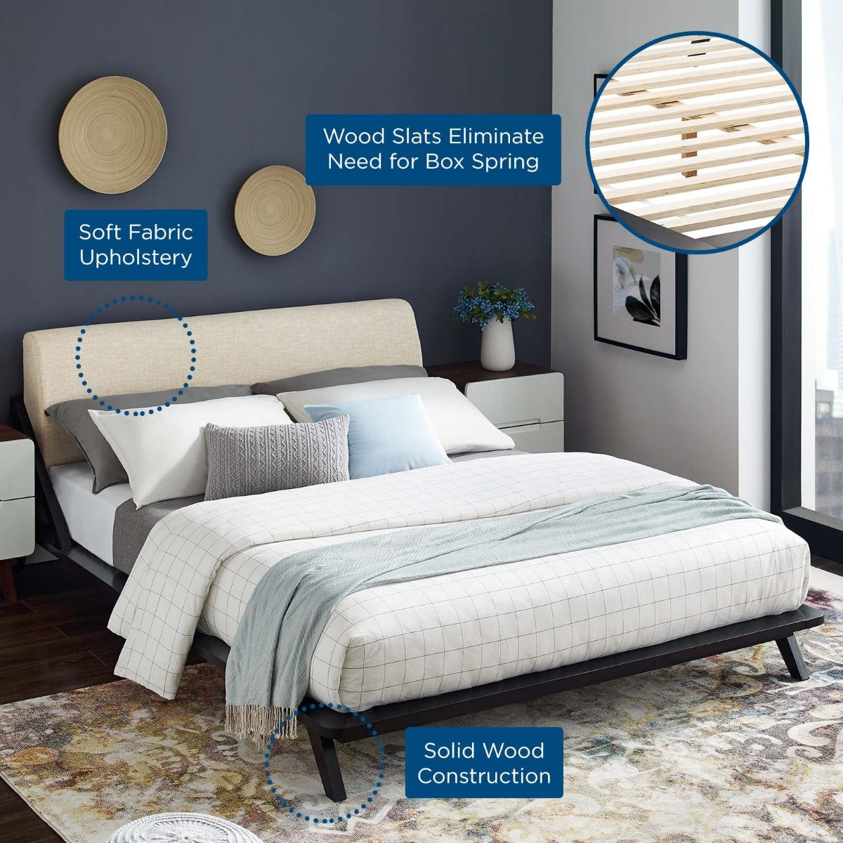 Modway Luella Upholstered Fabric Platform Bed, Queen