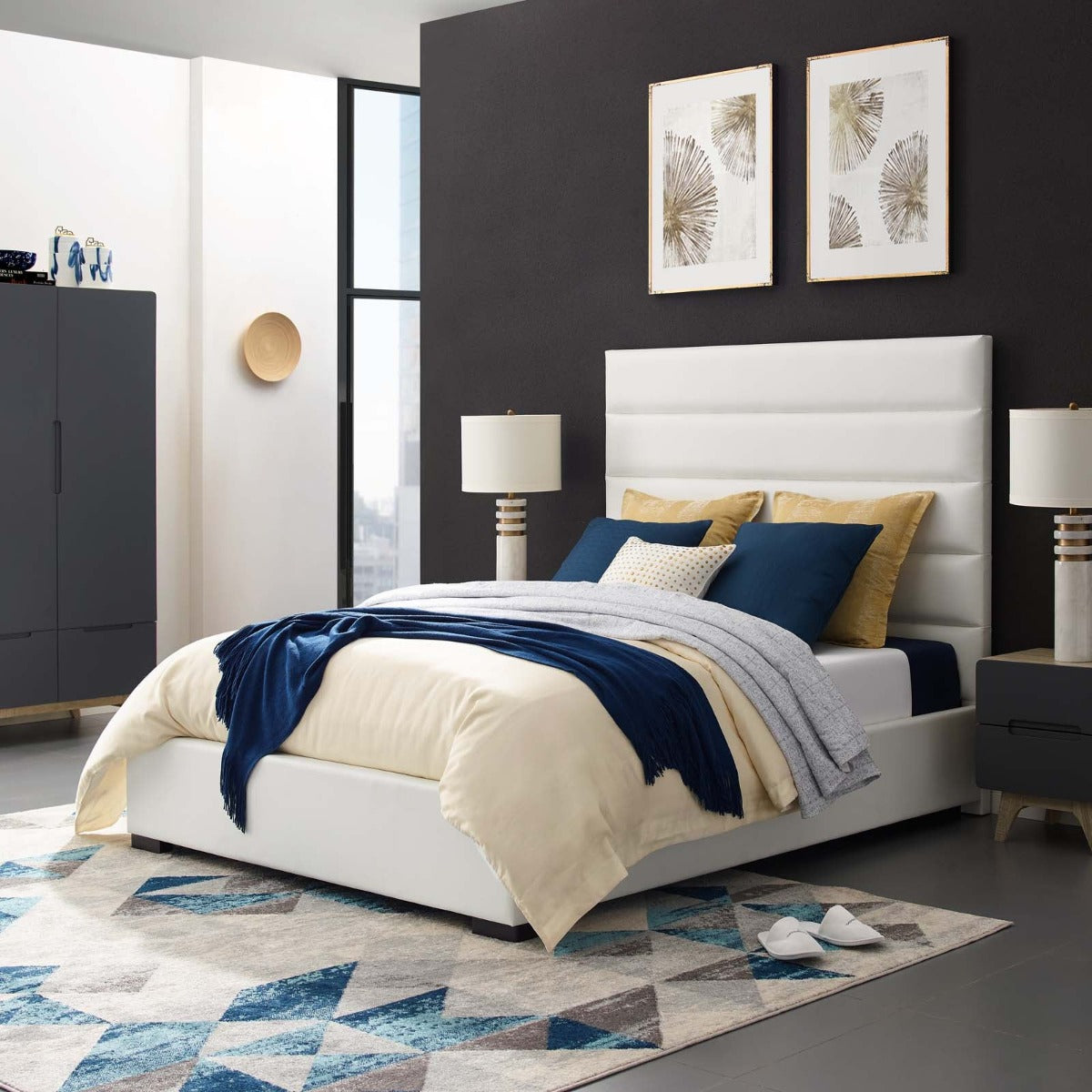 Modway Genevieve Faux Leather Platform Bed, Queen, White
