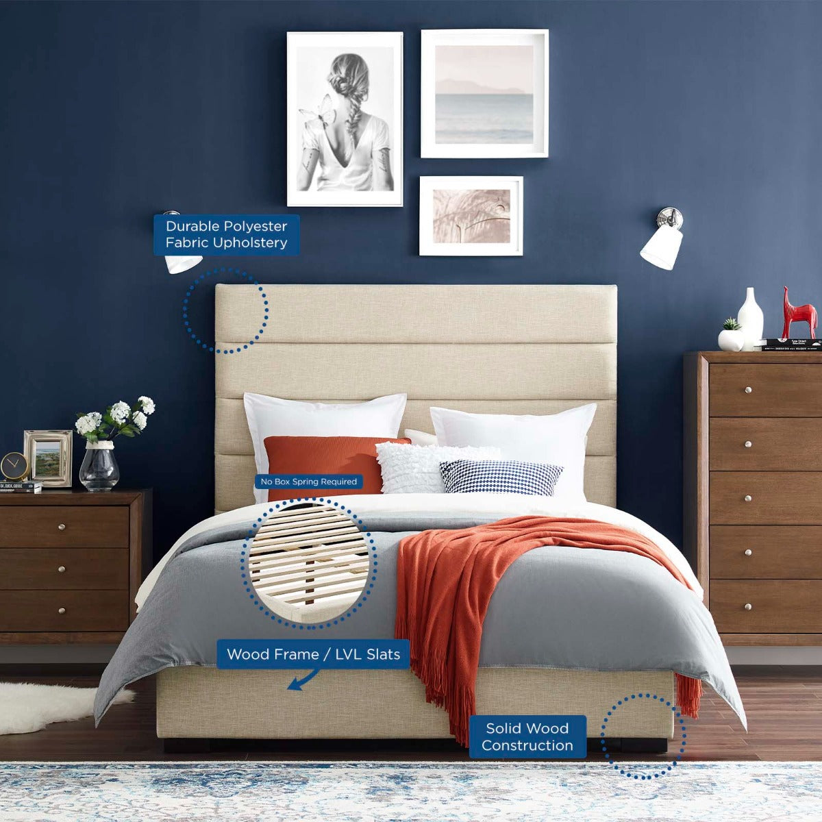 Modway Genevieve Upholstered Fabric Platform Bed, Queen