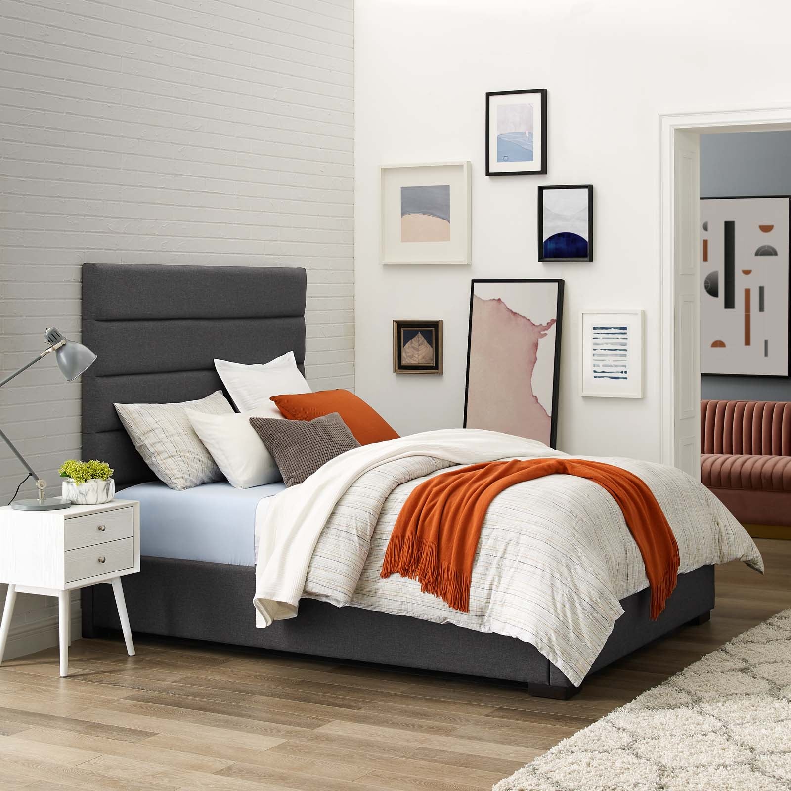 Modway Genevieve Upholstered Fabric Platform Bed, Queen