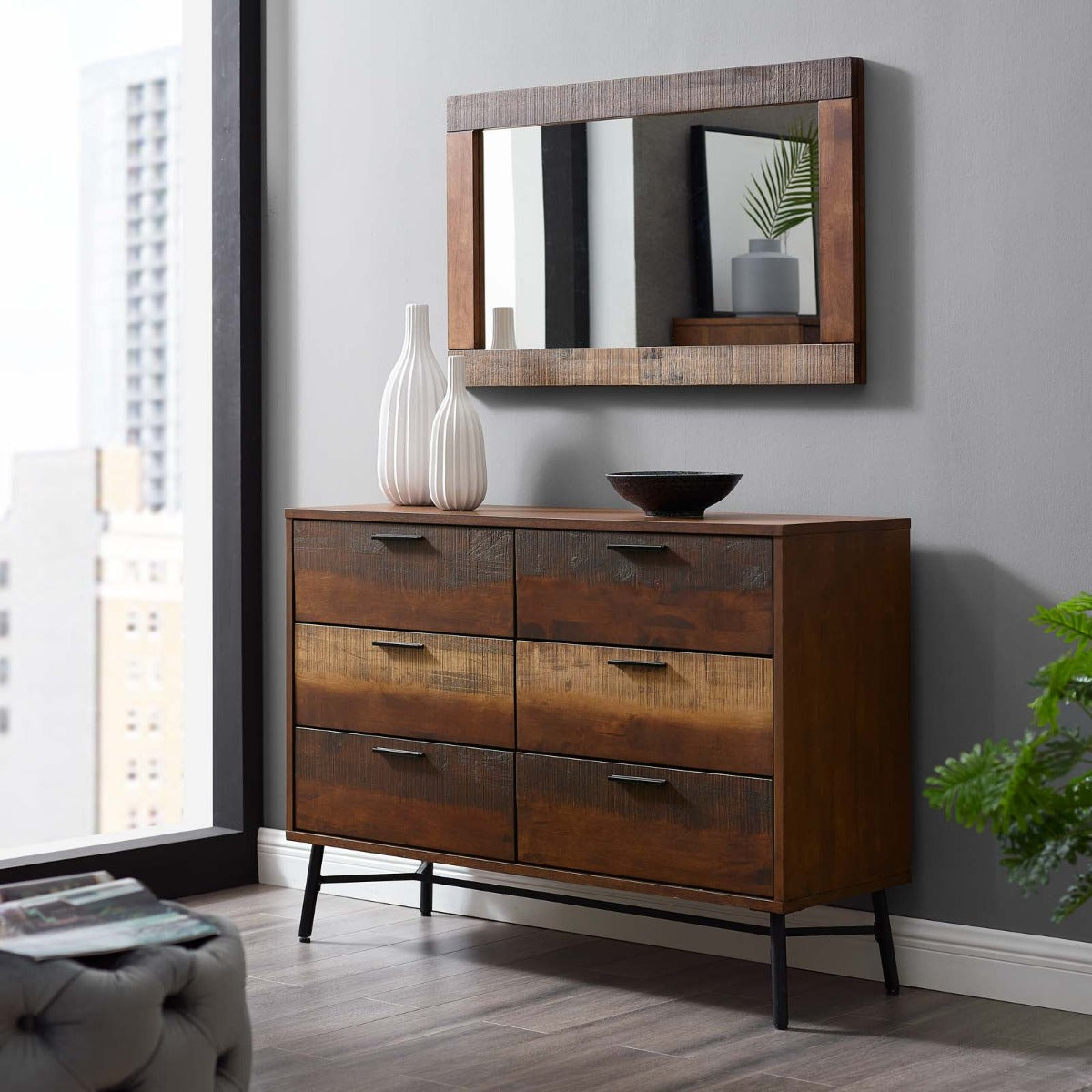 Modway Arwen Rustic Wood Frame Mirror