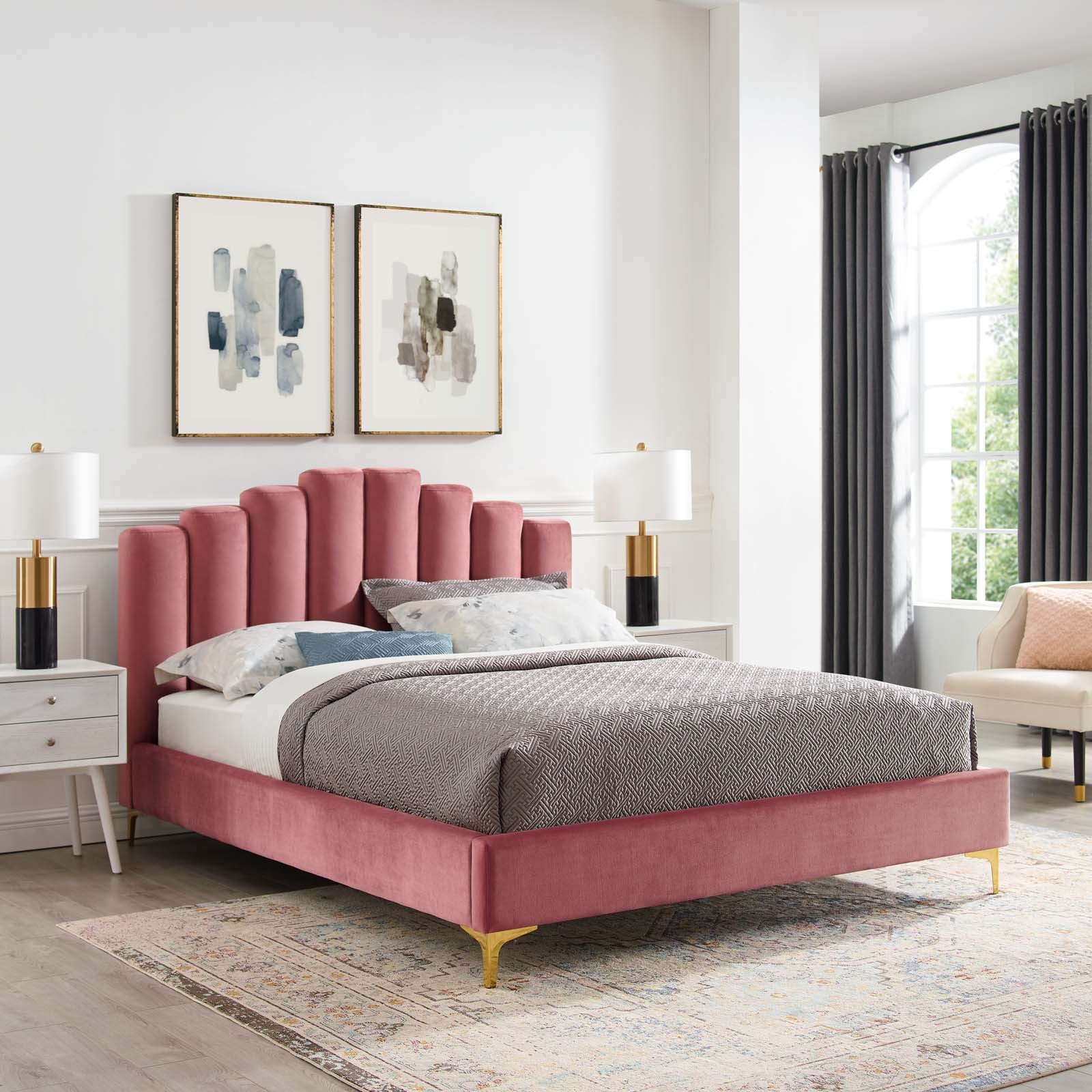 Modway Olivia Performance Velvet Platform Bed, Queen