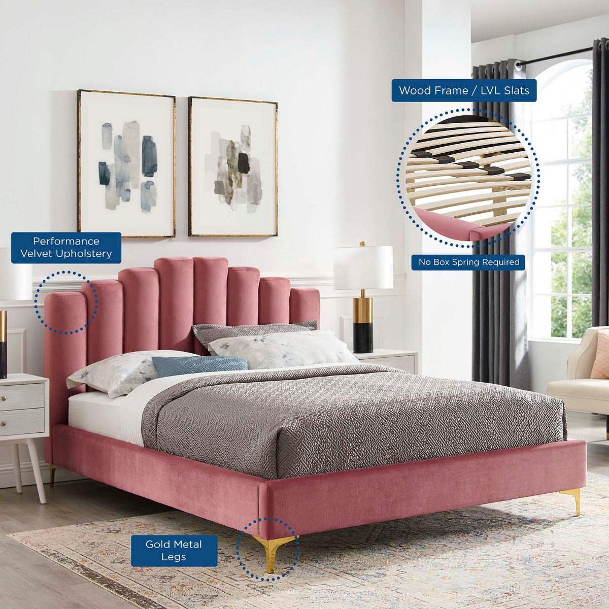 Modway Olivia Performance Velvet Platform Bed, Queen