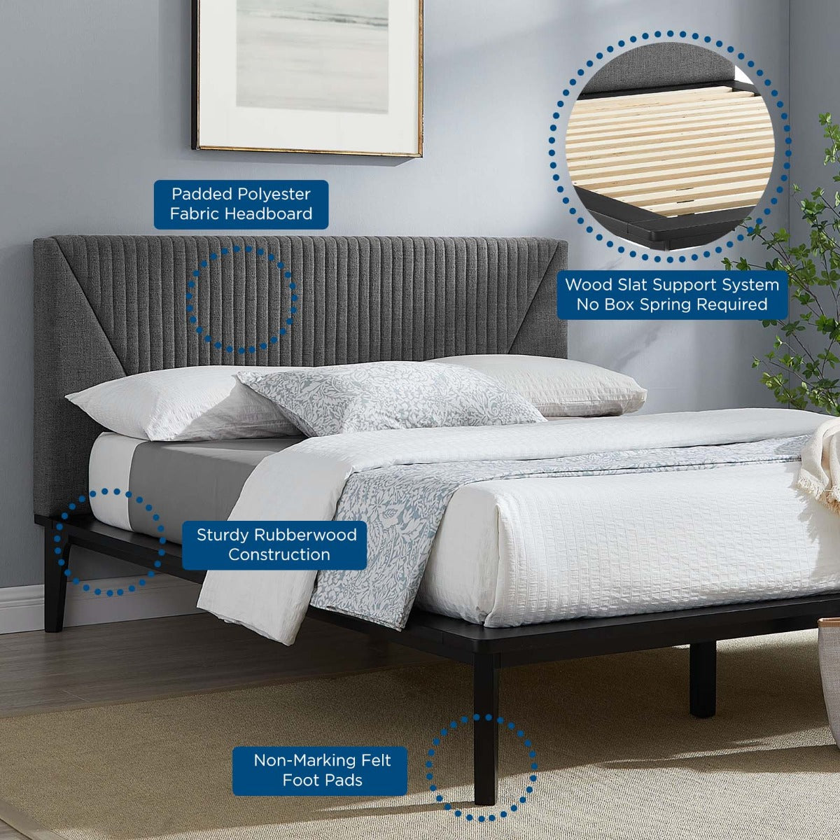 Modway Dakota 3 Piece Modern, Upholstered Bedroom Set