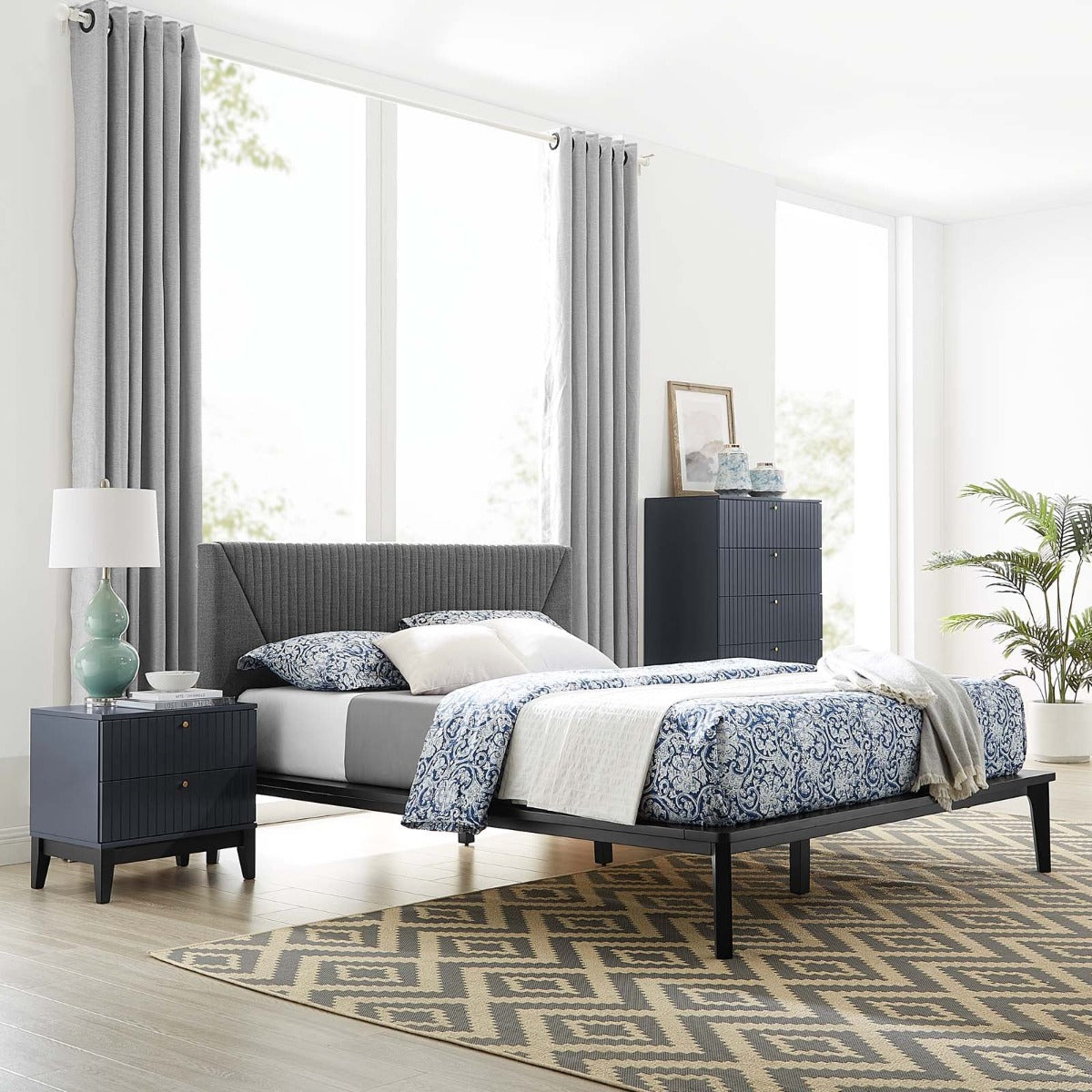 Modway Dakota 3 Piece Modern, Upholstered Bedroom Set