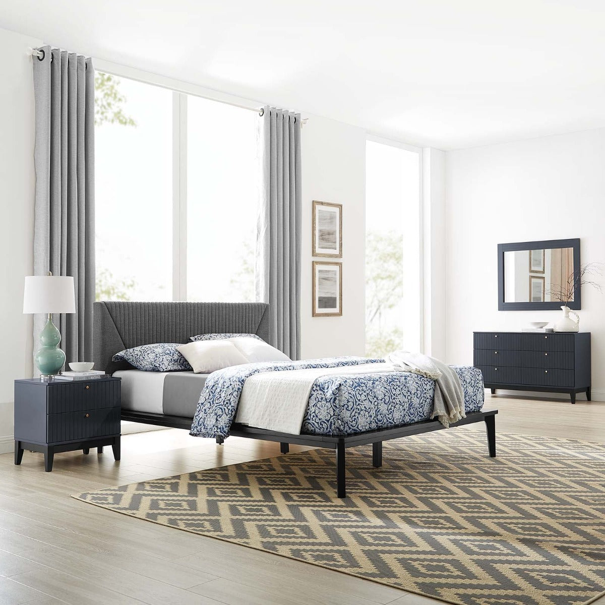 Modway Dakota 4 Piece Modern, Upholstered Bedroom Set