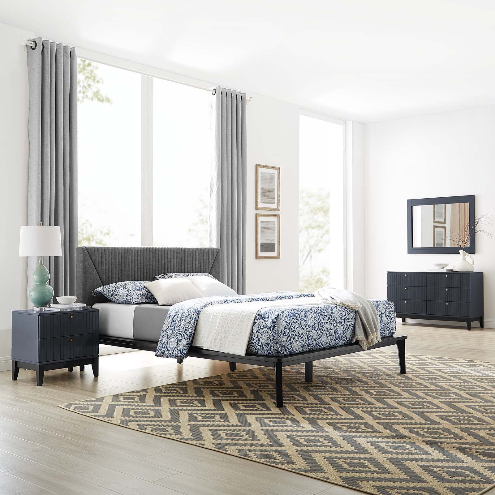 Modway Dakota 4 Piece Modern, Upholstered Bedroom Set