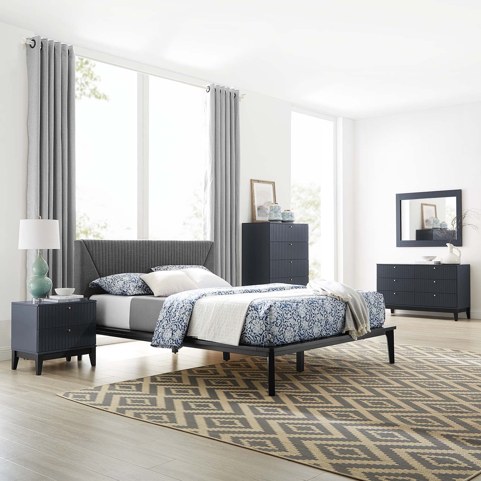 Modway Dakota 5 Piece Modern, Upholstered Bedroom Set