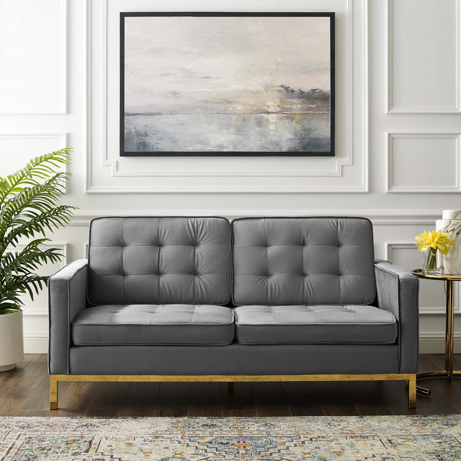 Modway Loft Gold Stainless Steel Leg Performance Velvet Loveseat