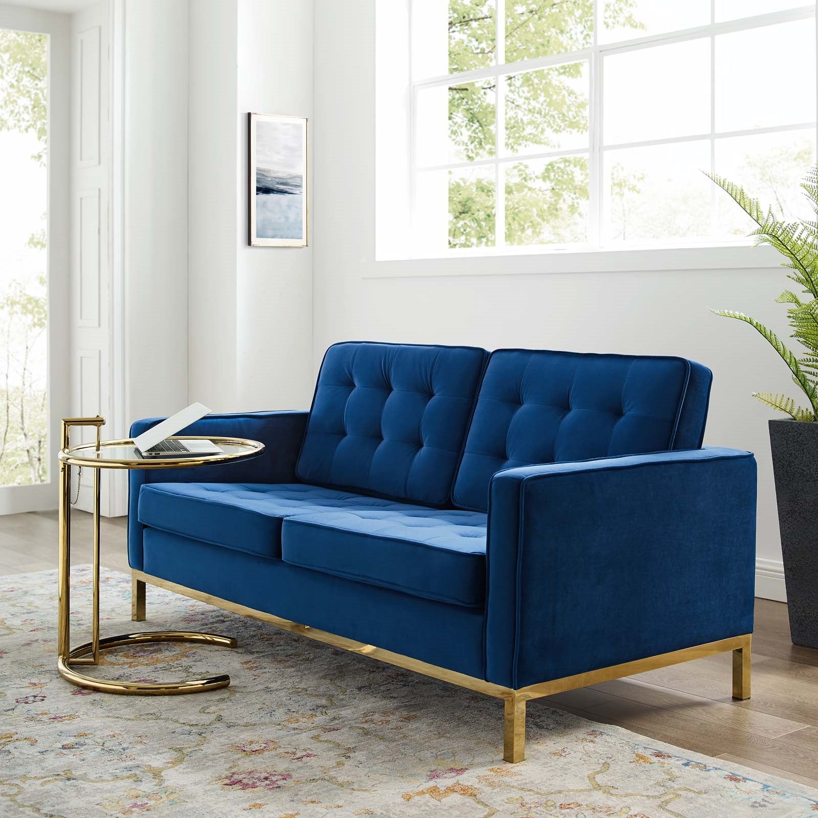 Modway Loft Gold Stainless Steel Leg Performance Velvet Loveseat