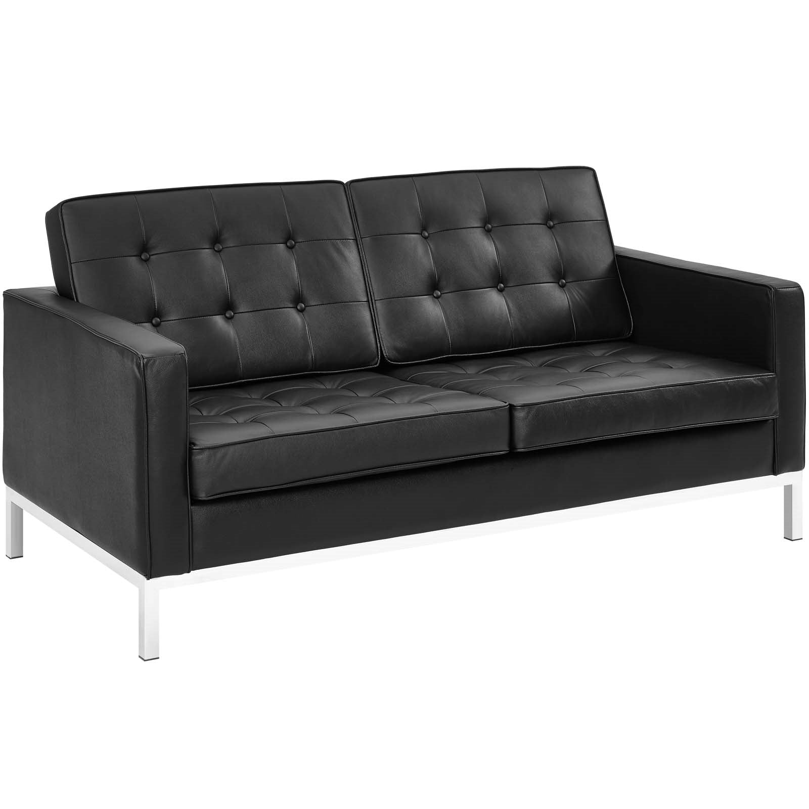 Modway Loft Leather Loveseat in Black