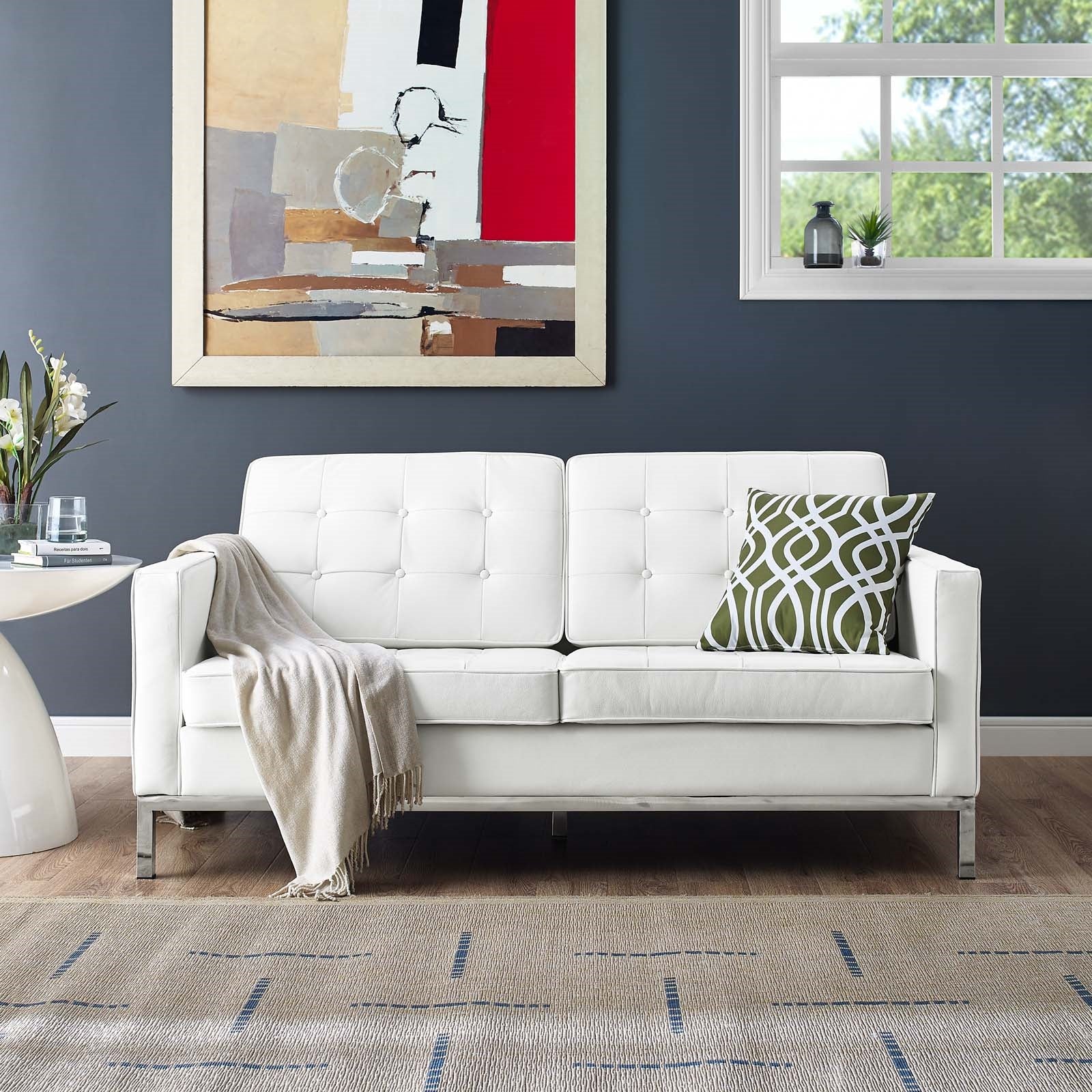 Modway Loft Leather Loveseat in Black