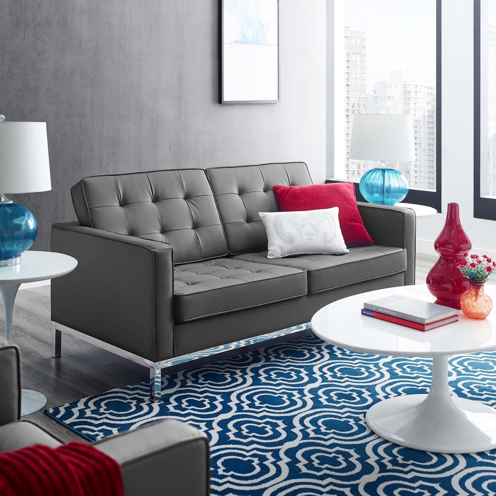 Modway Loft Tufted Upholstered Faux Leather Loveseat